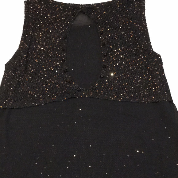 Black Gold Sequin Sleeveless Sweater Tamk Sheer - Picture 5 of 8